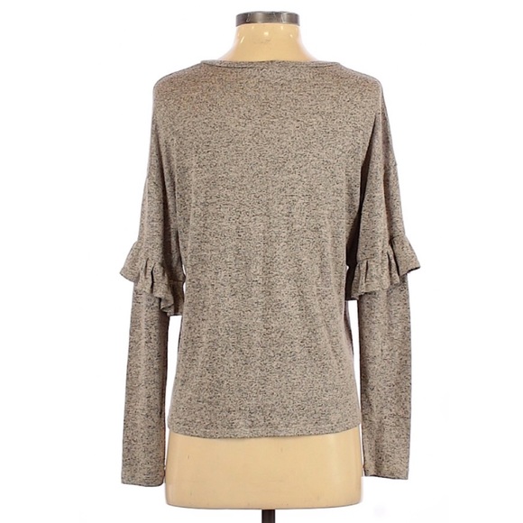 WAYF Marbled Ruffle Sleeve Long Sleeve Crewneck Top White Black Grey XS - Picture 2 of 6